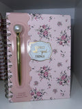 Inspirational Scripture Notebook (pink flowers with pen)