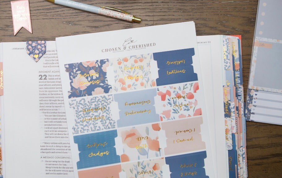 Bible Tabs | Books of the Bible Tabs | Bible Tabs with Adhesive | Floral Bible Tabs | Christian gifts for Women | Bible Journaling