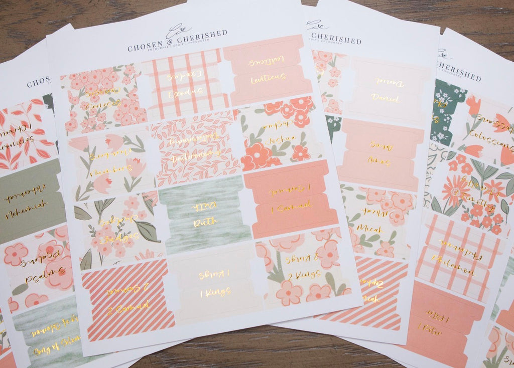 Bible Tabs | Books of the Bible Tabs | Bible Tabs with Adhesive | Floral Bible Tabs | Christian gifts for Women | Bible Journaling