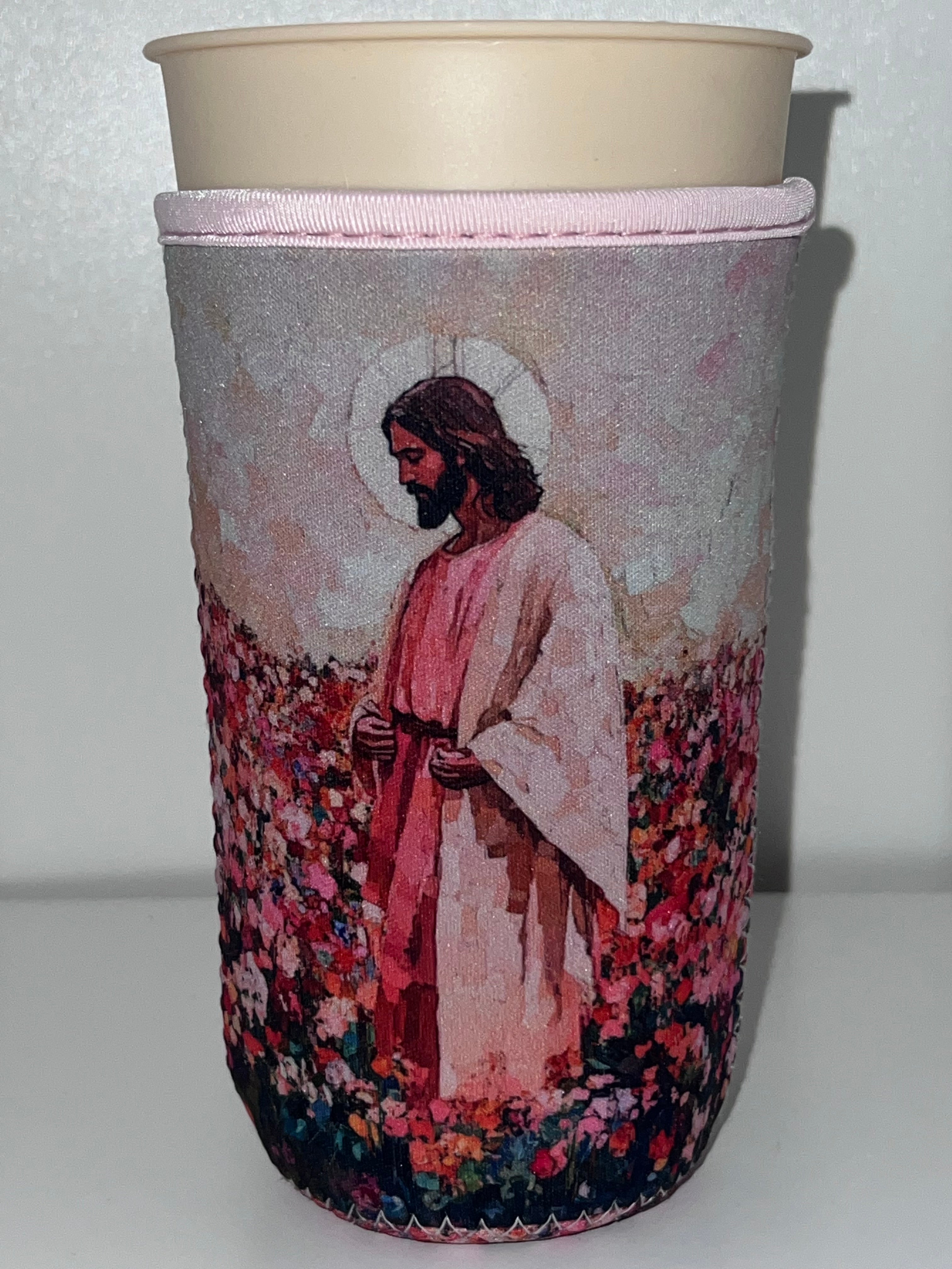 32 oz Jesus walking in flowers