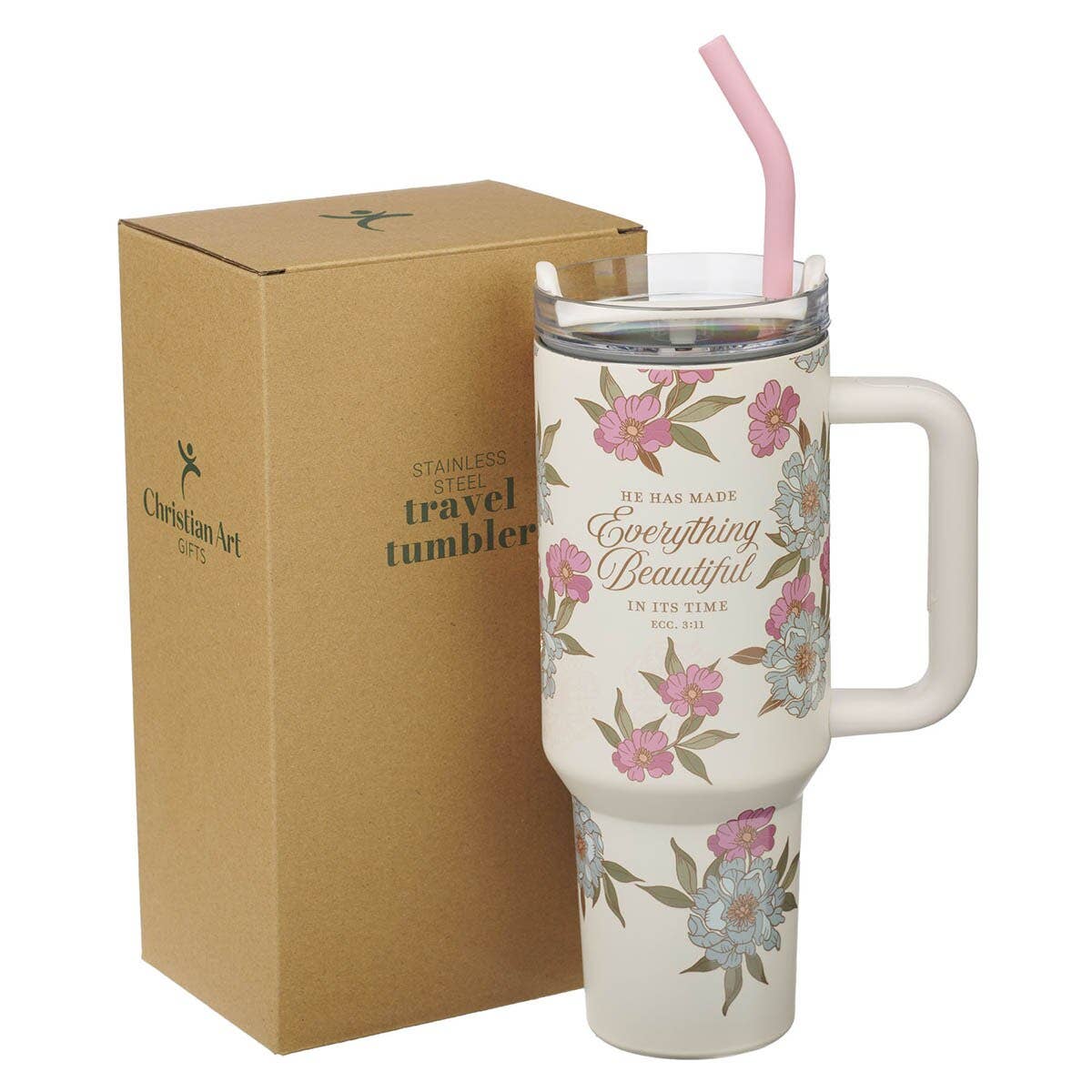 Tumbler w/straw SS Ivory Everything Beautiful Ecc. 3:11