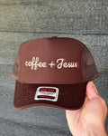 Coffee + Jesus Embroidered Trucker Hat | Faith Hat