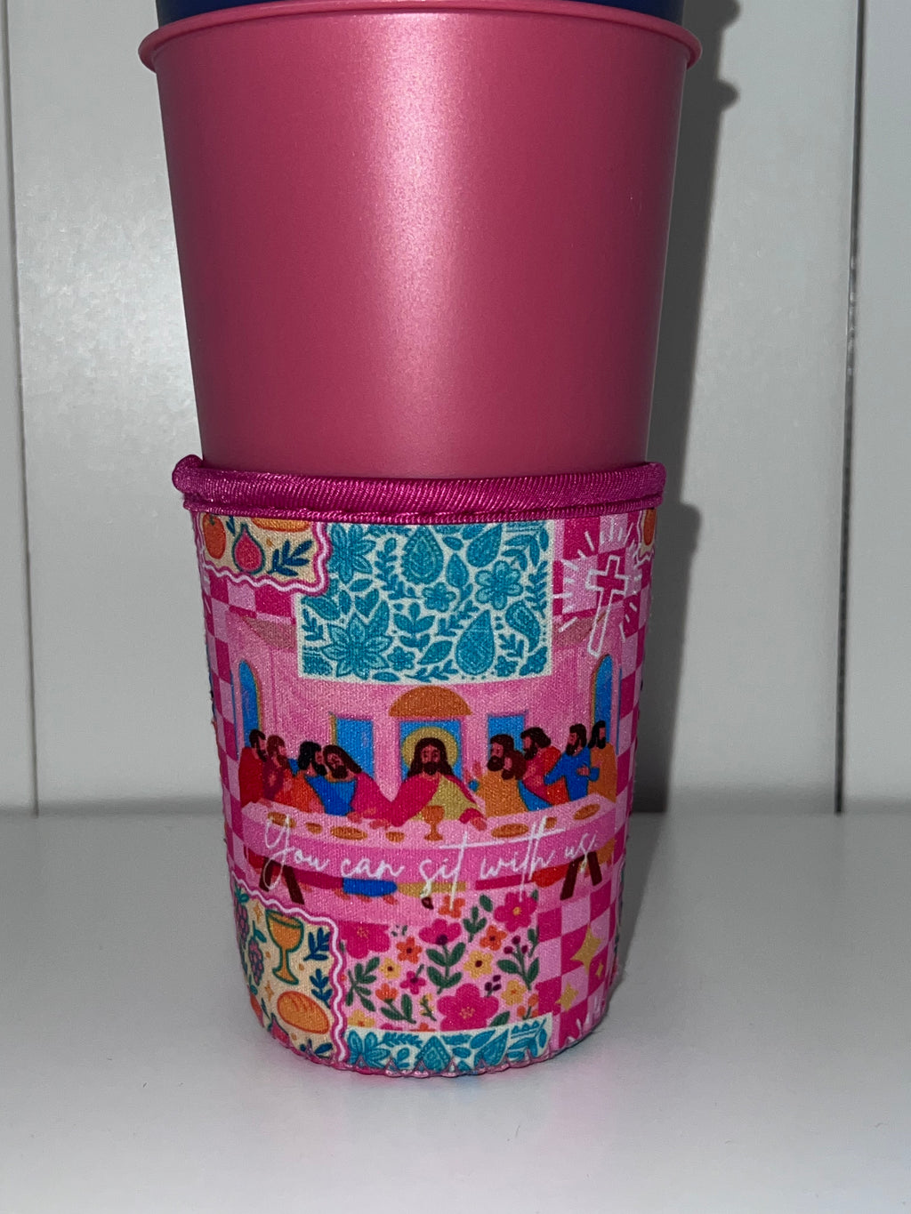 Pink last supper koozie two sizes