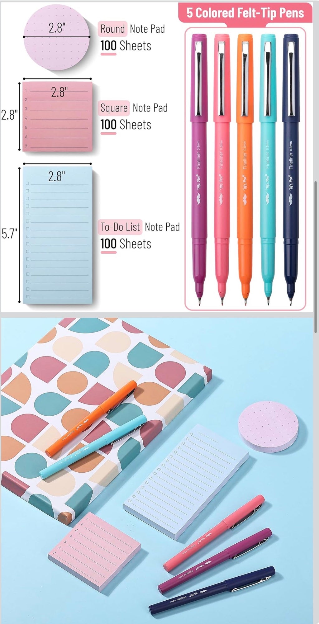 Mr. Pen- Sticky Notes Set Gift Box, Felt Tip Pens, Dotted Round
Lined & To Do List Self-Stick Sticky Pads for Bible Study, Office, School, Planning, Journaling & Organization