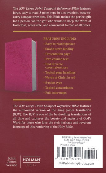 KJV Large Print Compact Reference Bible, Pink LeatherTouch Imitation Leather