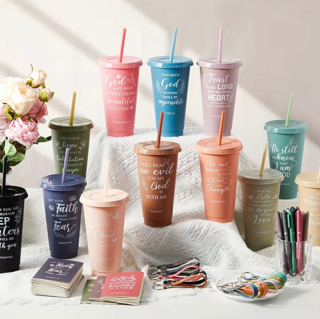 Random color 4 piece set Plastic Cup, pen, keychain and notebook