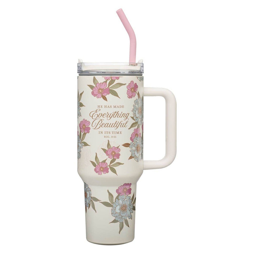 Tumbler w/straw SS Ivory Everything Beautiful Ecc. 3:11